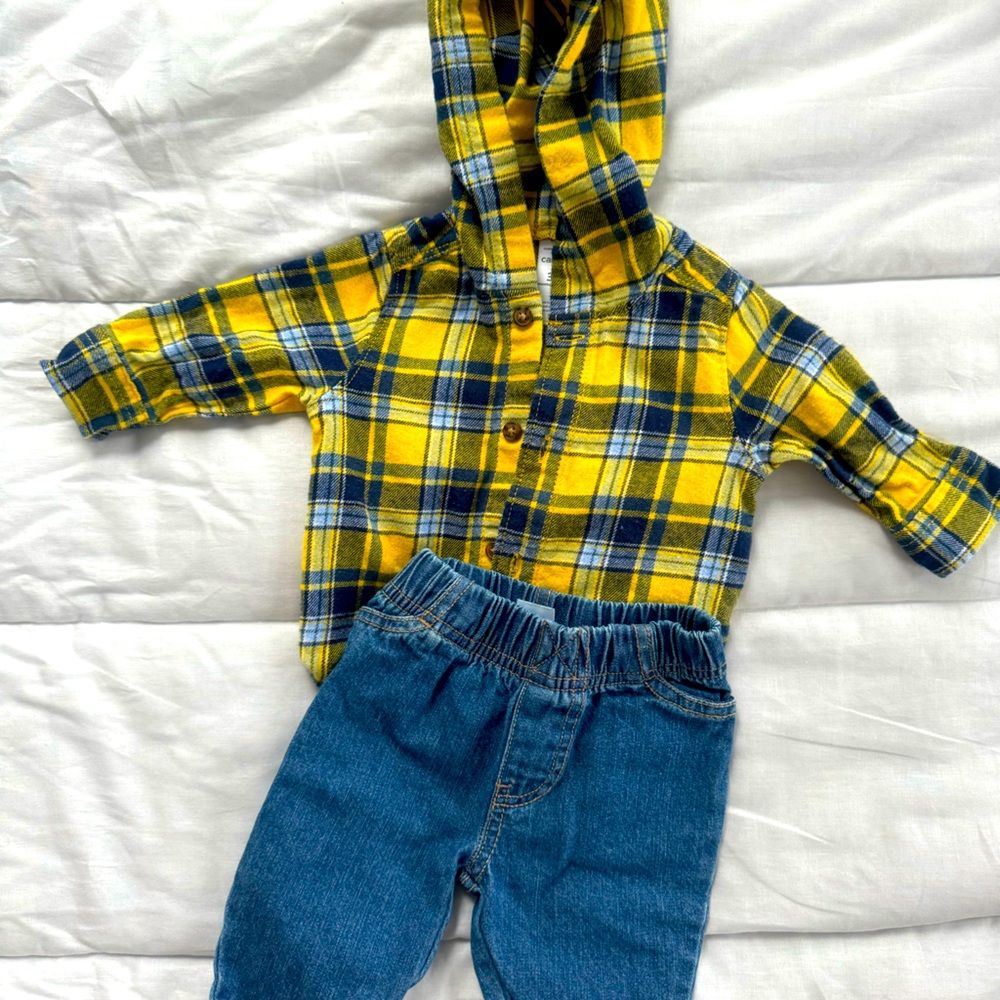 Jeans and flannel shirt